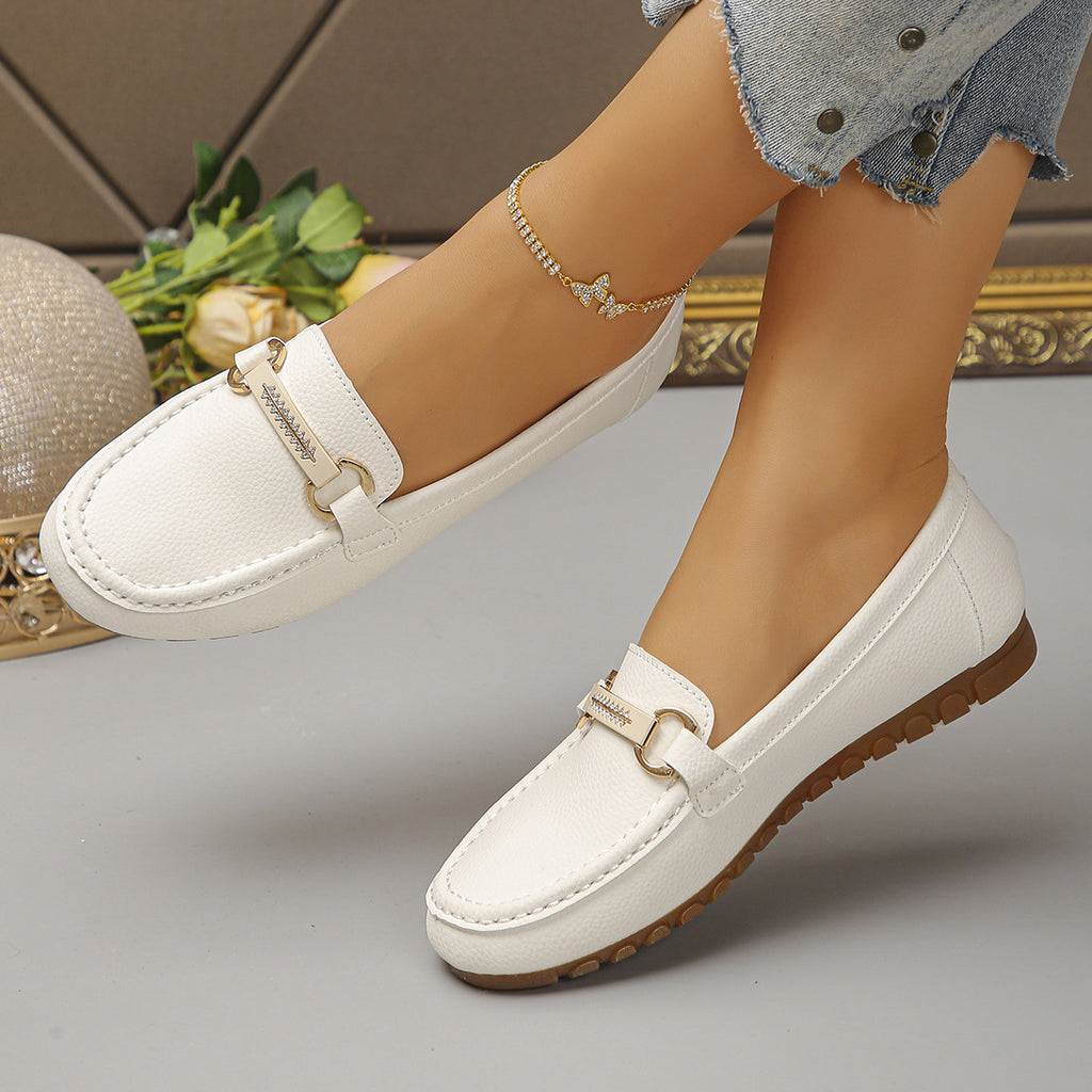 Kensington Elegant White Loafers with Diamante Detail