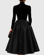 Aradia - Elegant Black Velvet and Satin Midi Dress