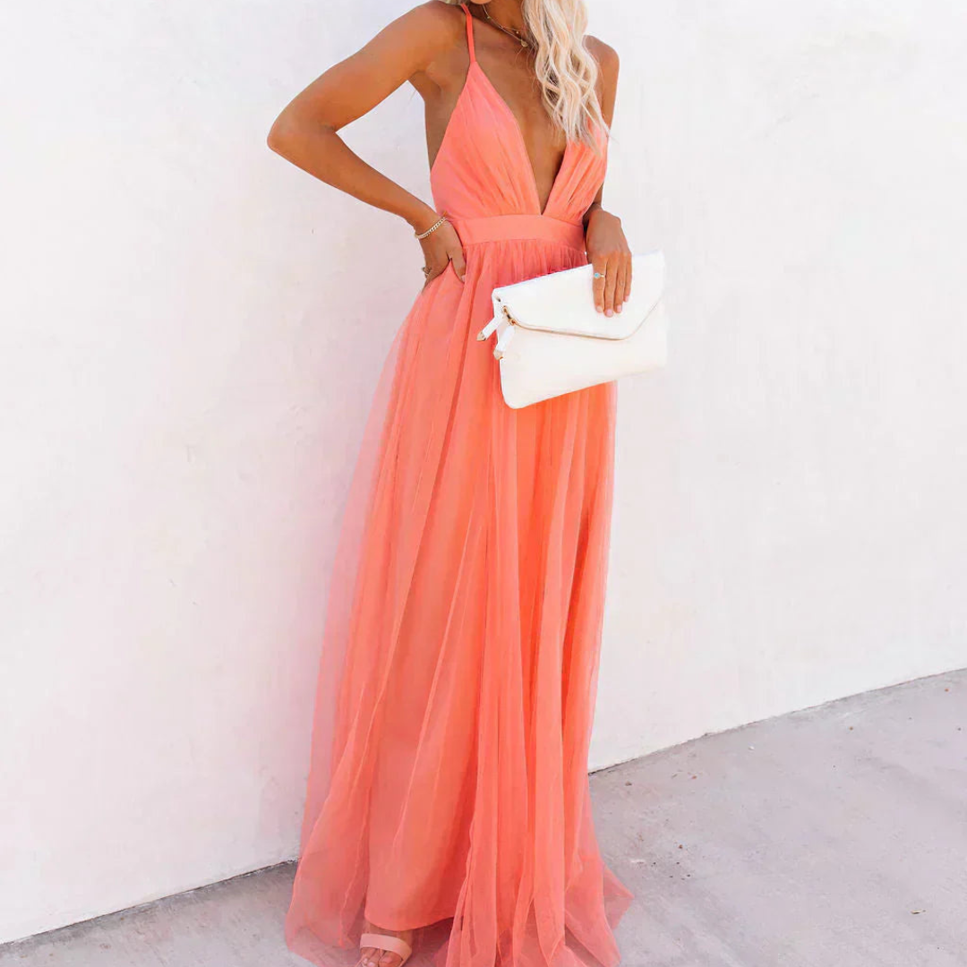 SOPHIA | Coral Sunset Maxi Gown