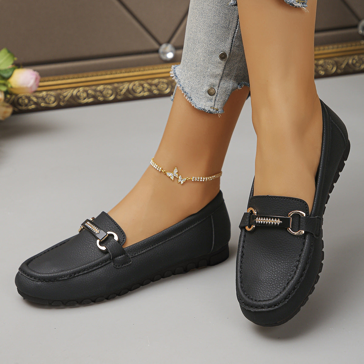 Kensington Elegant White Loafers with Diamante Detail