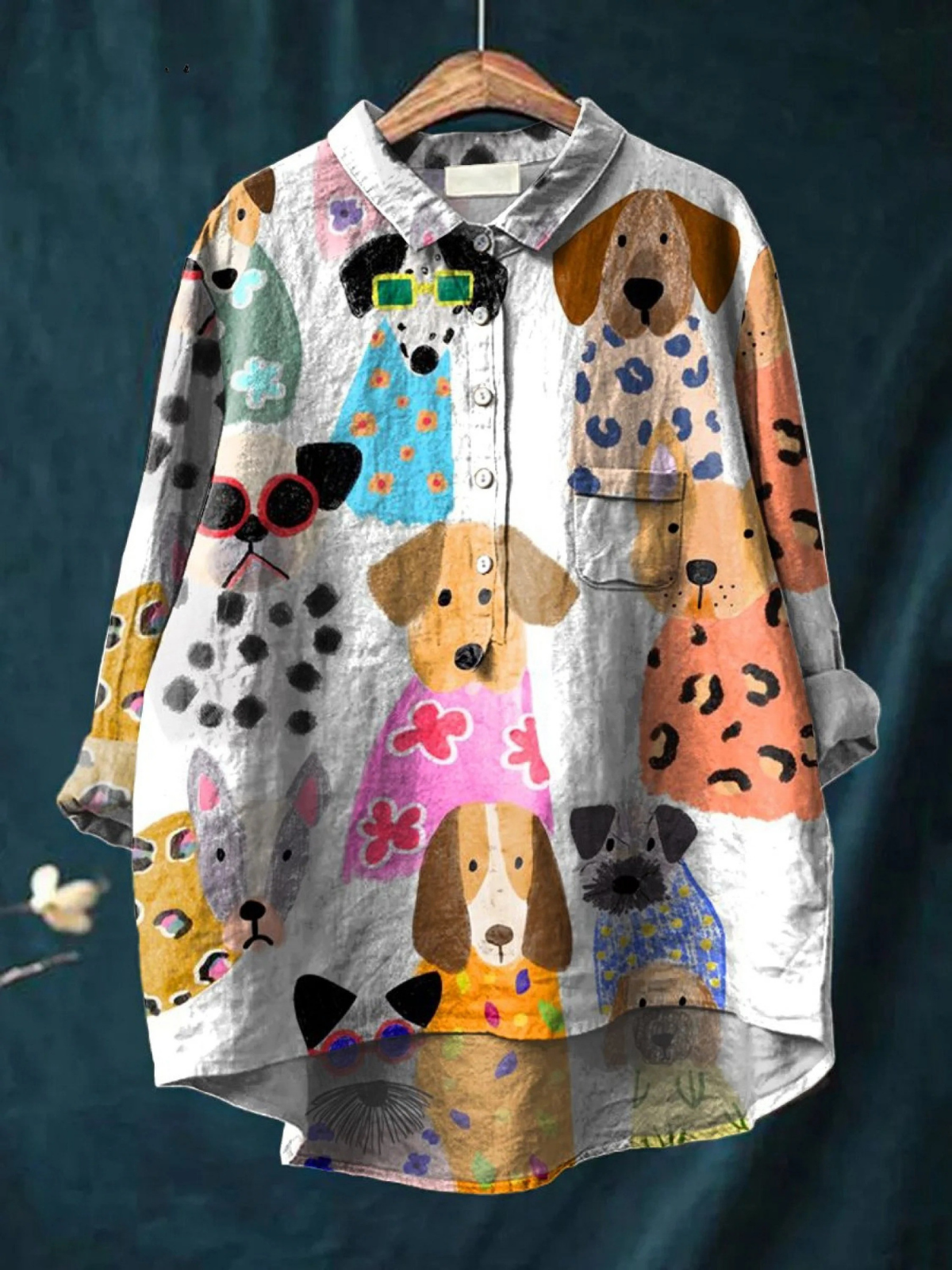 Brigitte | Women's Colourful Fun Cartoon Puppy Print Casual  Shirt