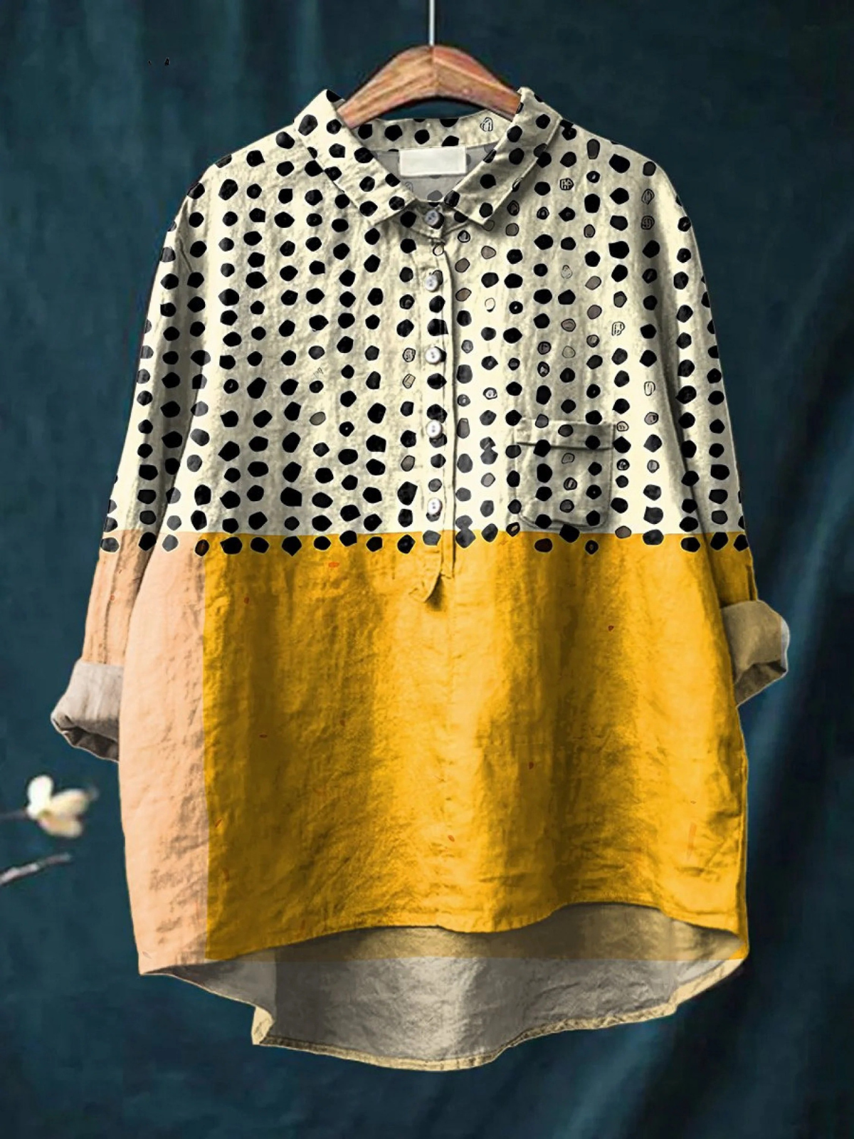 Alessia | Women's Yellow Colour-blocked Dots Print Casual  Shirt