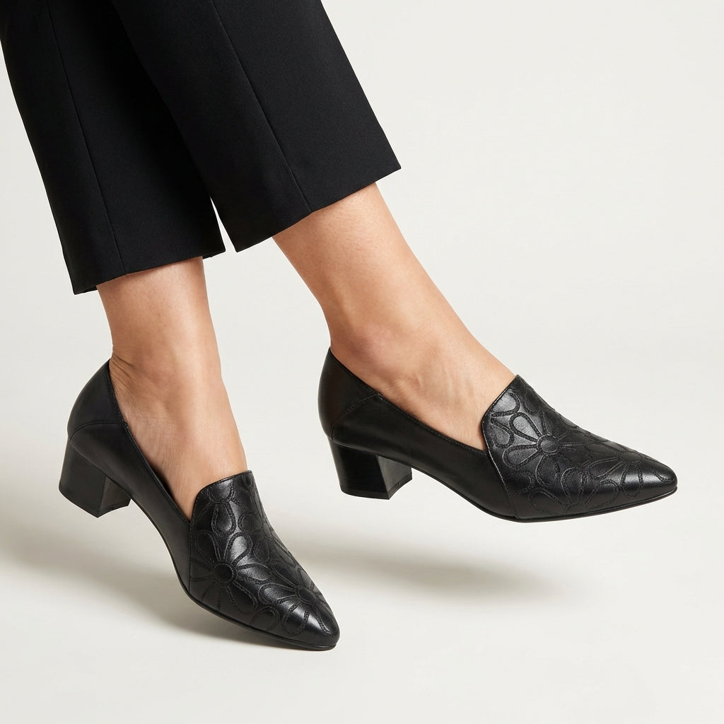 Sonya | Soft Leather Embroidered Pumps